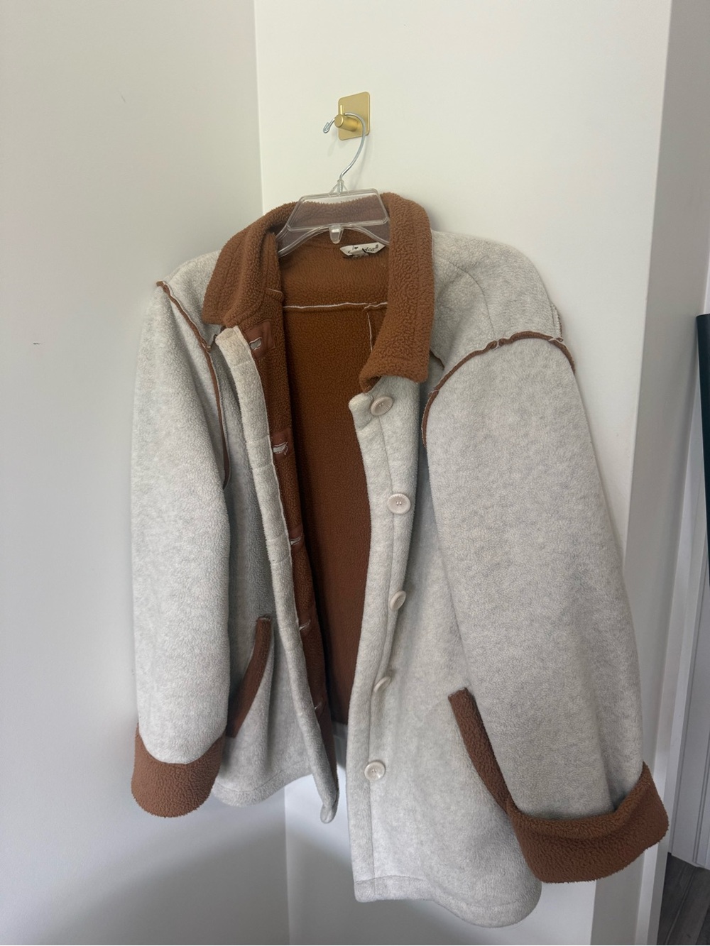 Women's vintage Jessica Two-Tone Teddy Jacket in Cream & Brown